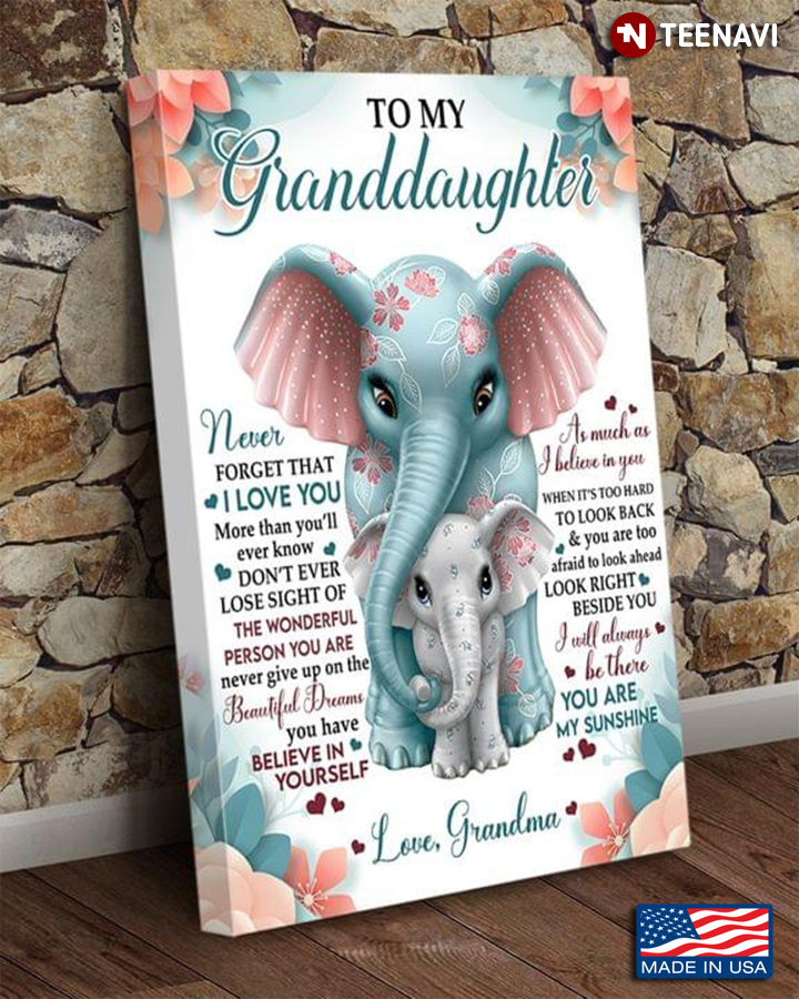 Vintage Elephants With Pink Flowers Grandma & Granddaughter To My Granddaughter Never Forget That I Love You More Than You'll Ever Know