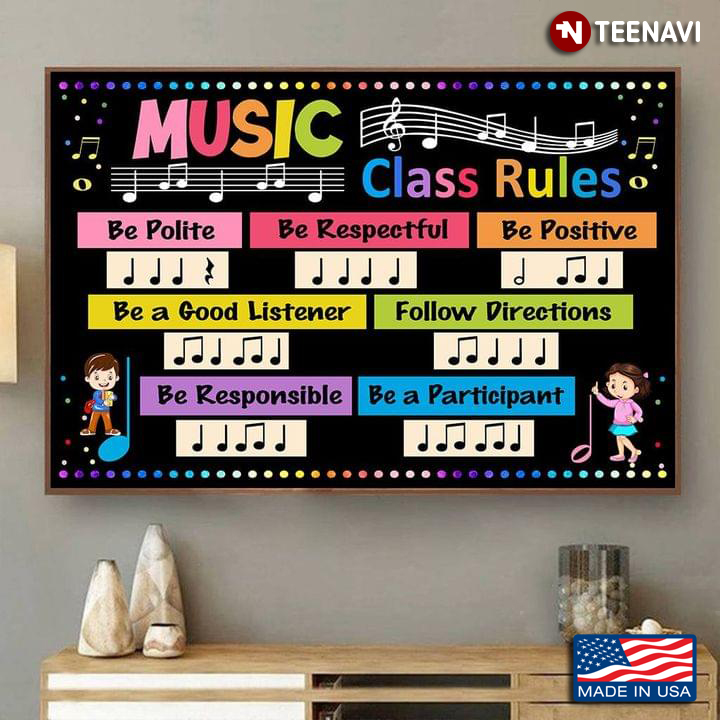 Colourful Music Class Rules Be Polite Be Respectful Be Positive Be A Good Listener Follow Directions Be Responsible Be A Participant