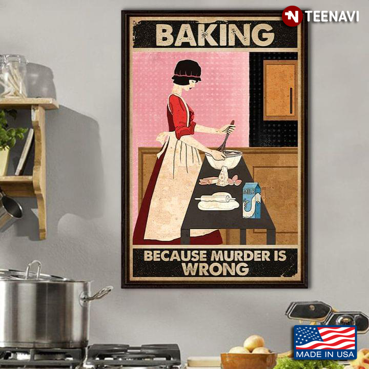 Vintage Girl Stirring Dough In The Kitchen Baking Because Murder Is Wrong