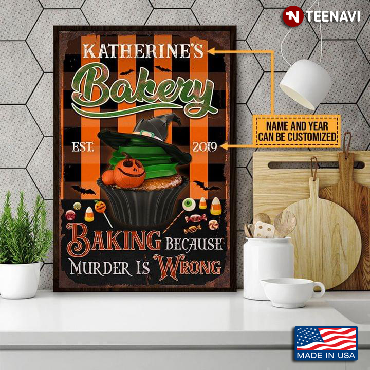 Vintage Customized Name & Year Bakery Halloween Muffin Baking Because Murder Is Wrong