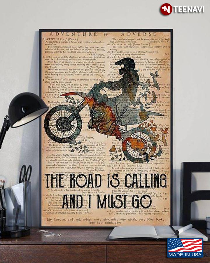 Vintage Dictionary Theme Motocross Racer The Road Is Calling And I Must Go