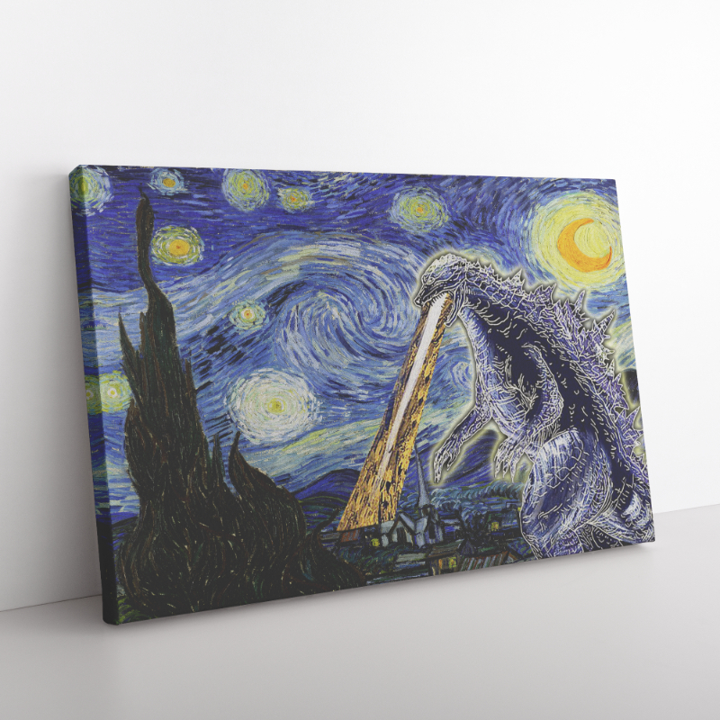 Fire Breathing Godzilla In The Starry Night Vincent Van Gogh