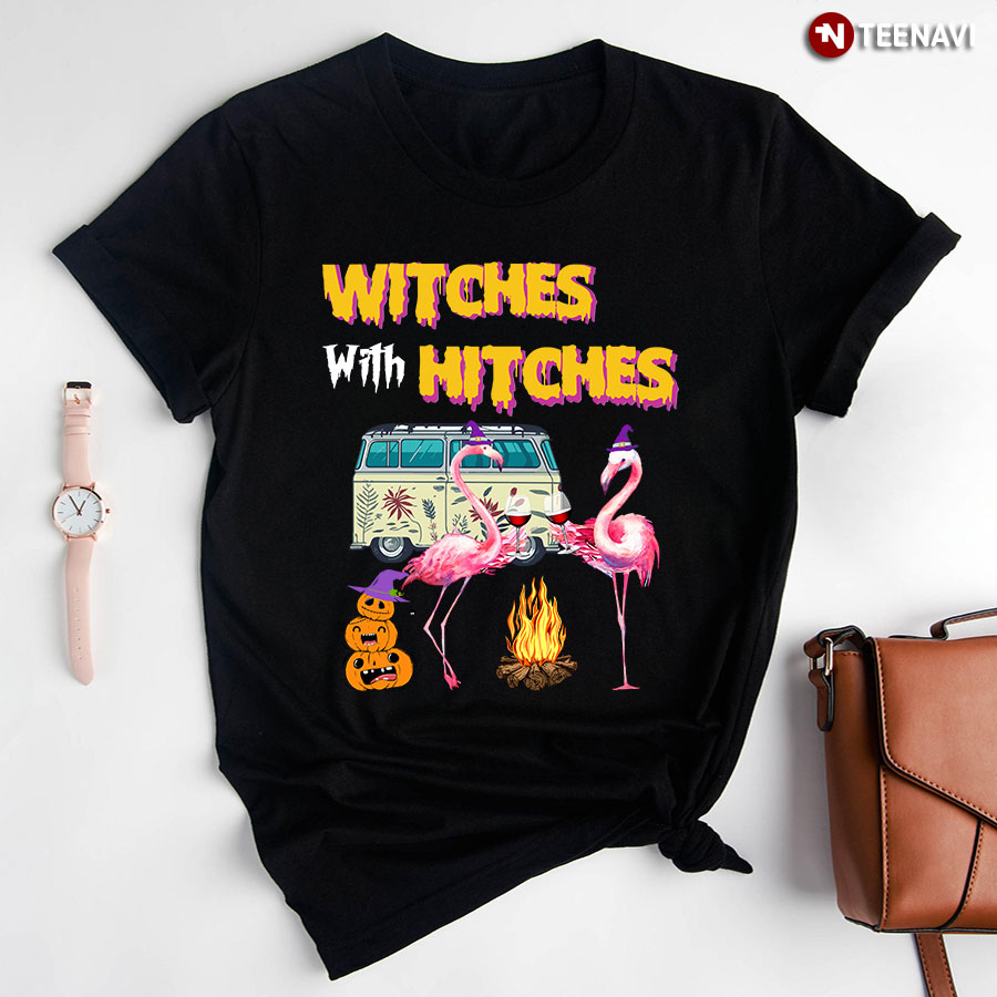 Flamingo Camping Witches With Hitches for Halloween T-Shirt
