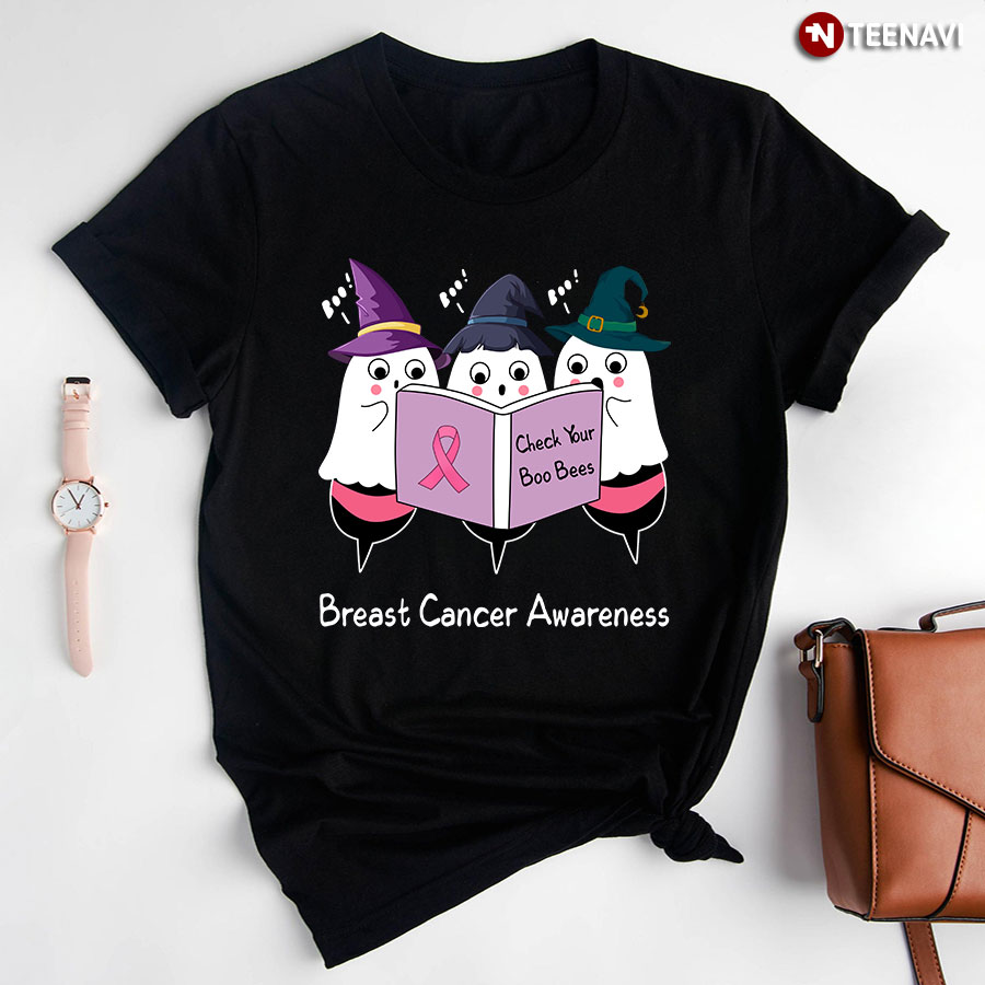 Check Your Boo Bees Breast Cancer Awareness Boo Bee Witch for Halloween T-Shirt