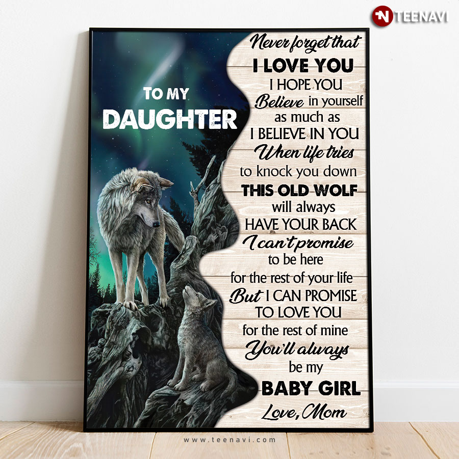 Wolf Mom With Crown & Wolf Baby At Night To My Daughter Never Forget That I Love You I Hope You Believe In Yourself As Much As I Believe In You Poster