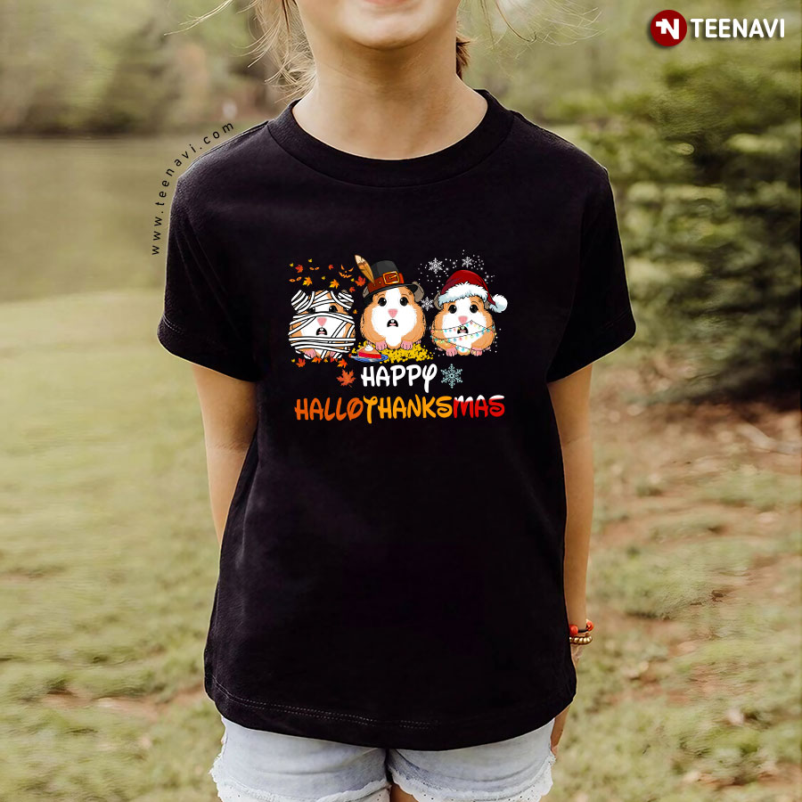 Happy Hallothanksmas Hamster Thanksgiving Halloween Christmas T-Shirt
