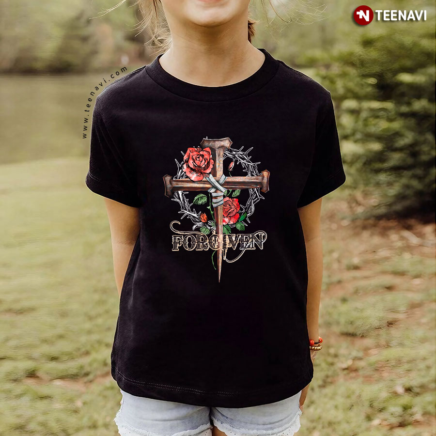 Crown of Thorns Cross with Roses Forgiven T-Shirt