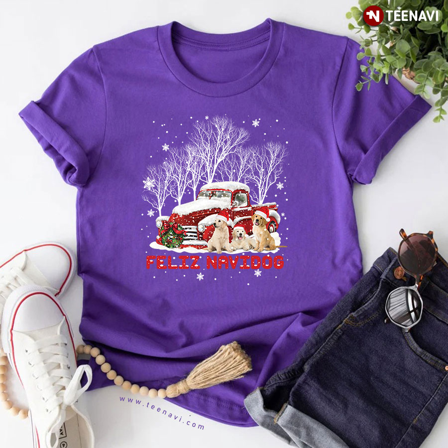 Feliz Navidog Golden Retriever With Christmas Hat for Christmas T-Shirt