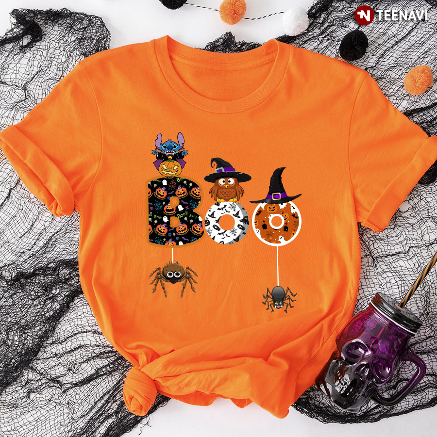 Boo Stitch Owl Witch Spiders And Jack O’ Lantern for Halloween T-Shirt