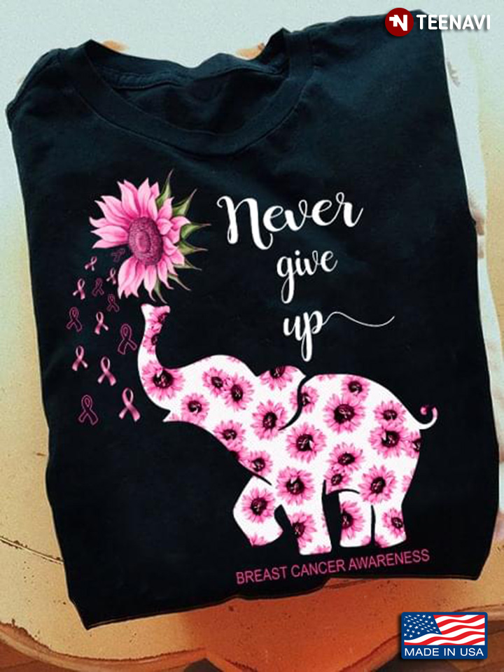Never Give Up Elephant Breast Cancer Awareness Sunflower