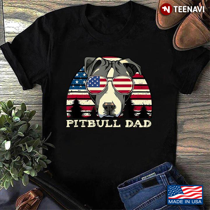 Cool Pitbull Dad American Flag Gift for Dad