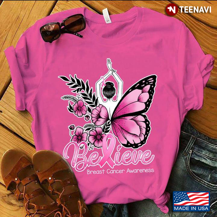 Girl with Flower Butterfly Wings Believe Breast Cancer Awareness