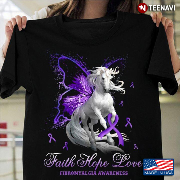 White Horse with Butterfly Wings Faith Hope Love Fibromyalgia Awareness