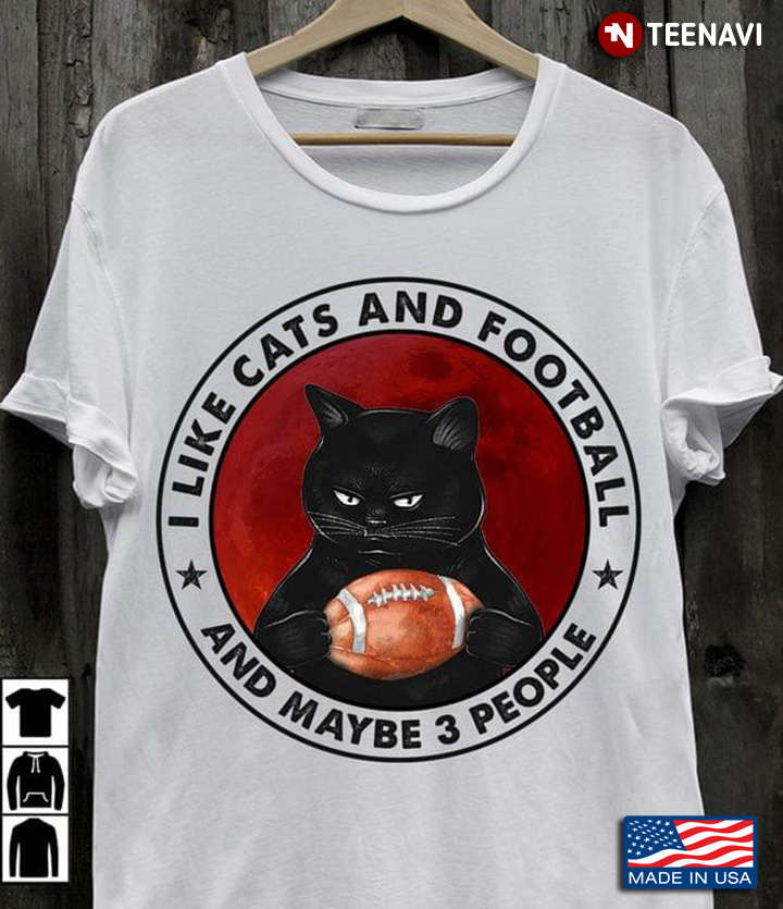 Grumpy Black Cat I Like Cats and Football and Maybe 3 People