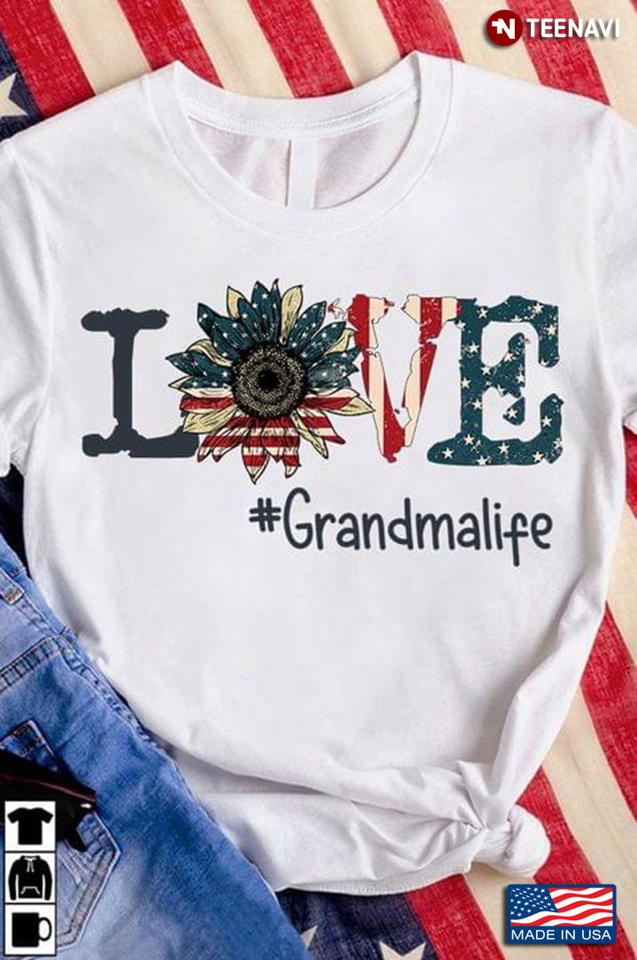 Love American Flag Sunflower Grandma Life