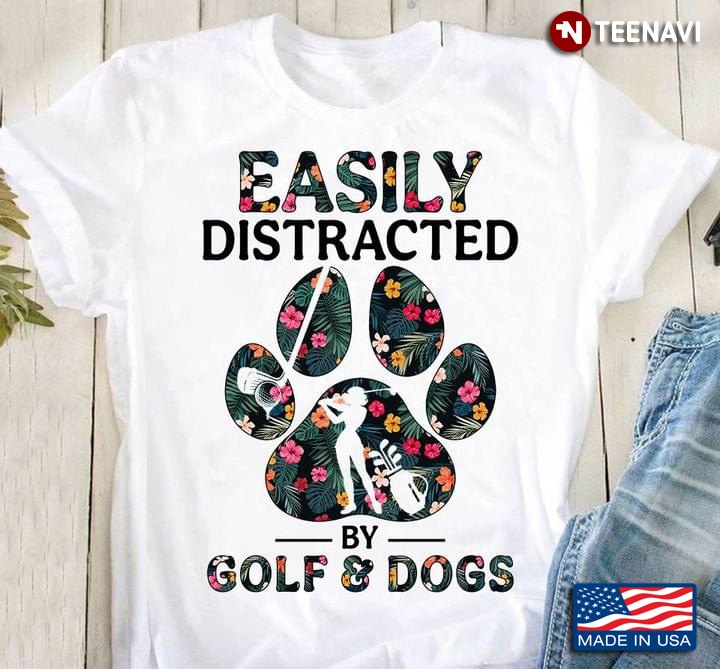 Easily Distracted By Golf and Dogs Tropical Floral Design