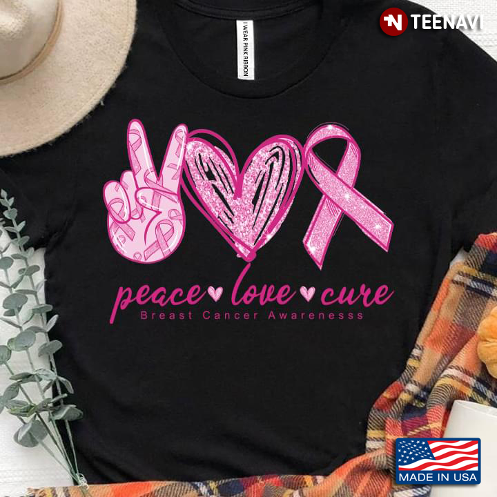 Peace Love Cure Breast Cancer Awareness Lovely Pink Glitter