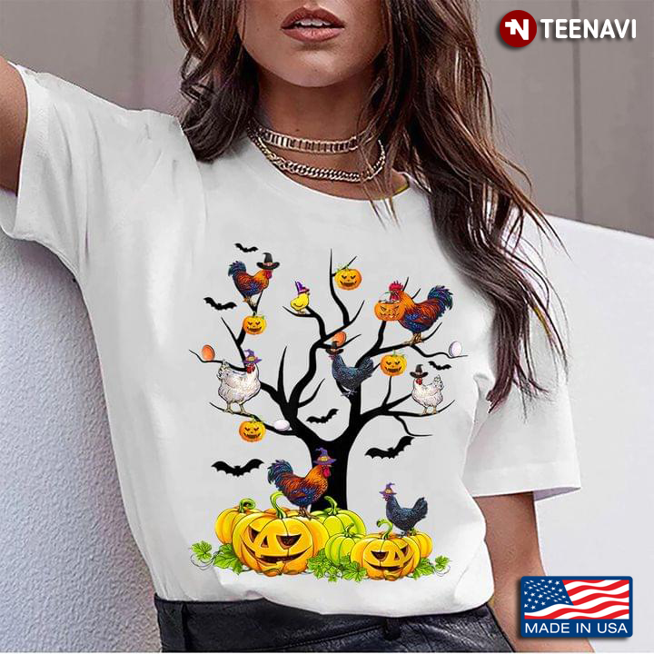 Halloween Tree and Chickens for Animal Lover