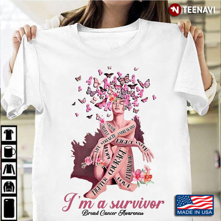 Butterfly Girl I Am Survivor Unbreakable Fighter Breast Cancer Awareness