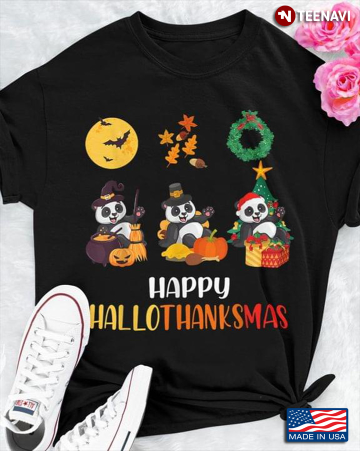 Happy Hallothanksmas Lovely Pandas in Holiday Costumes for Animal Lover