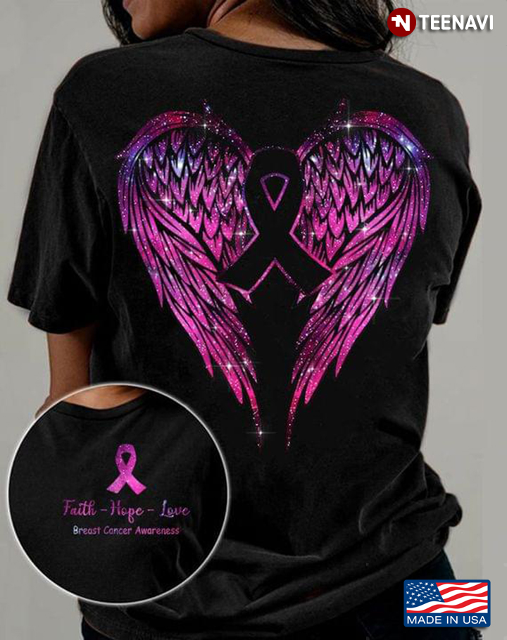 Faith Hope Love Breast Cancer Awareness Pink Wings