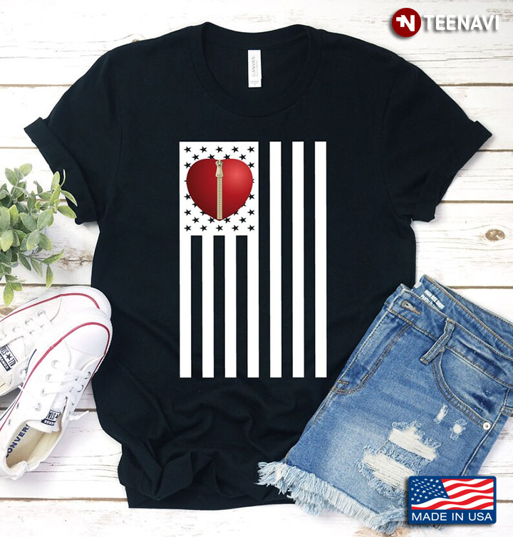 Zipper Heart American Flag Happy Independence Day for 4th Of July