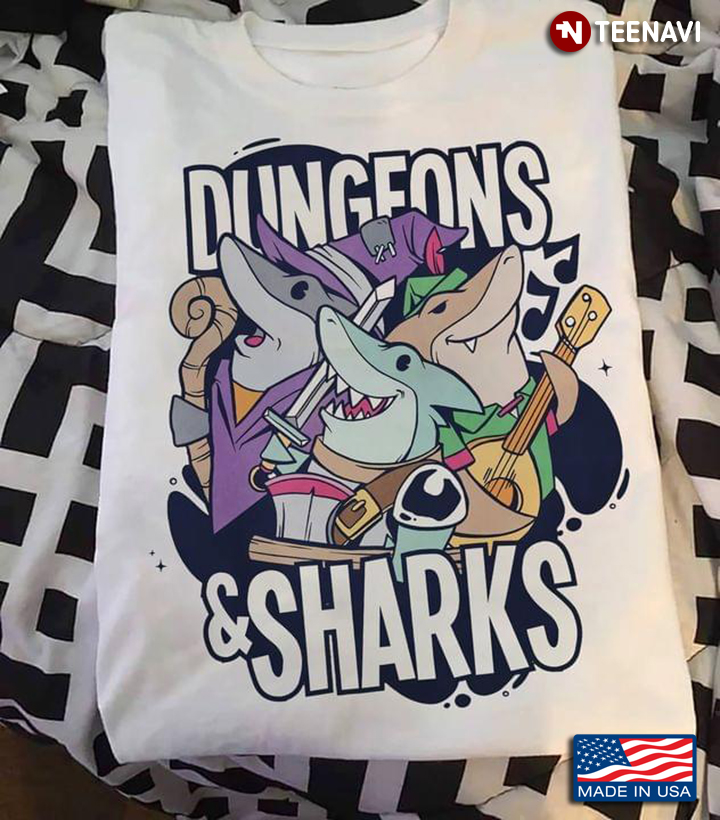 Dungeons And Sharks Funny Fantasy Dungeons And Dragons Game