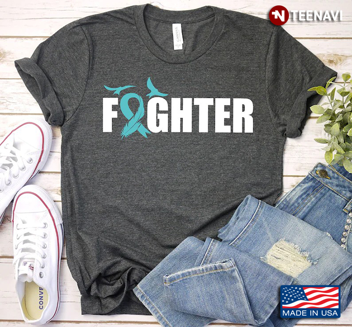 Fighter Teal Birds And Ribbon Ovarian Cancer Awareness