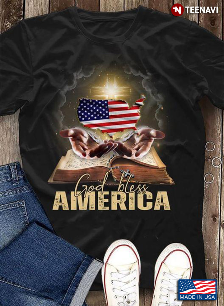 God Bless America American Flag Cross And Bible