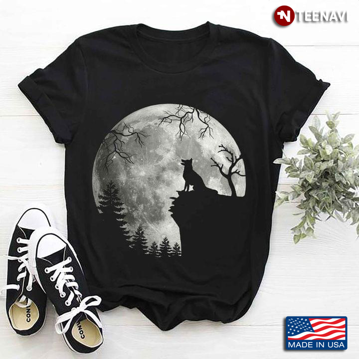 Howling Wolf And The Full Night Moon In The Forest for Animal Lover