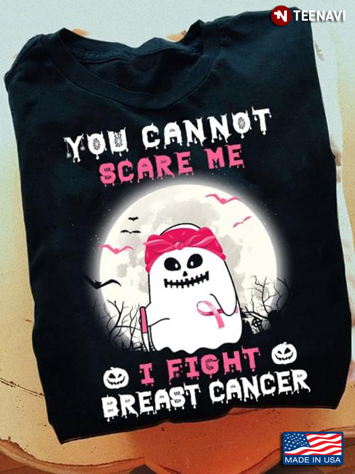You Cannot Scare Me I Fight Breast Cancer Boo With Pink Ribbon And Headband for Halloween T-Shirt