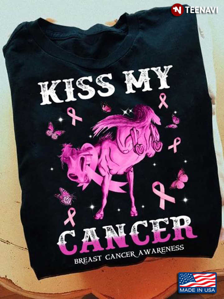 Kiss My Cancer Breast Cancer Awareness Donkey Butterfies And Ribbons