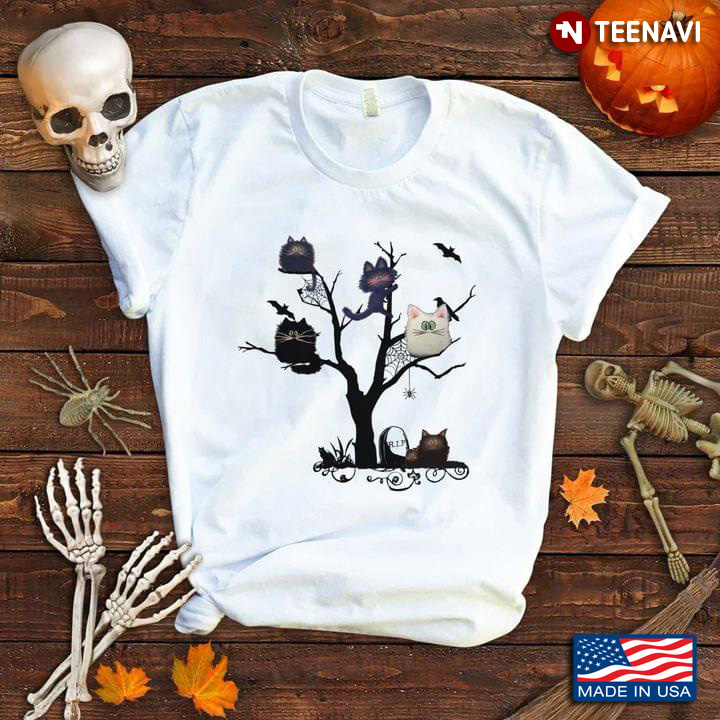 Funny Cats Bats And Tree Cool Design for Halloween