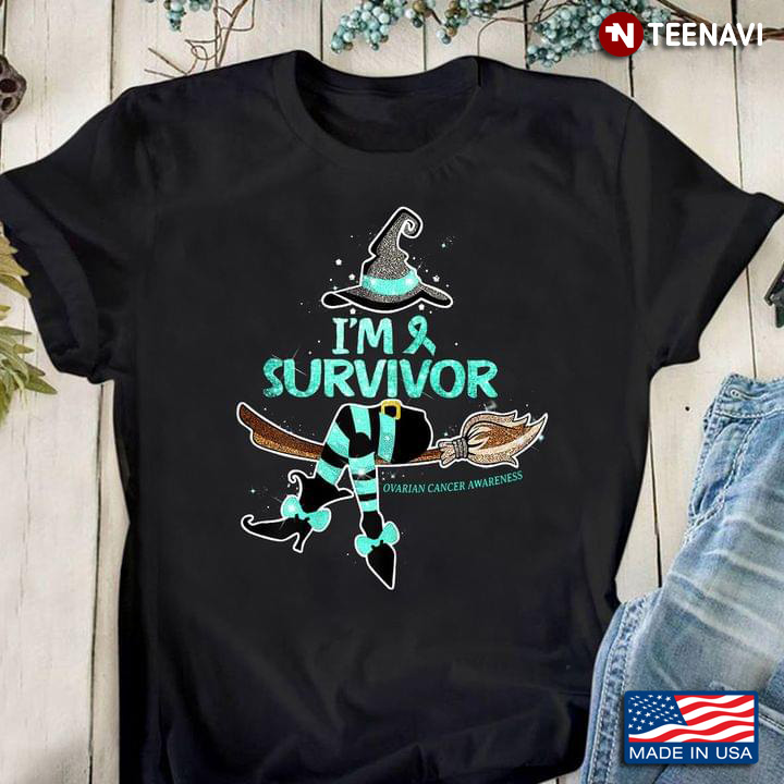 I'm Survivor Ovarian Cancer Awareness Witch And Broom for Halloween
