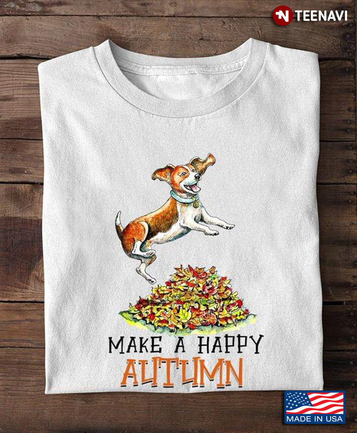 Jack Russell Terrier Jumping Into Fall Leaves Make A Happy Autumn