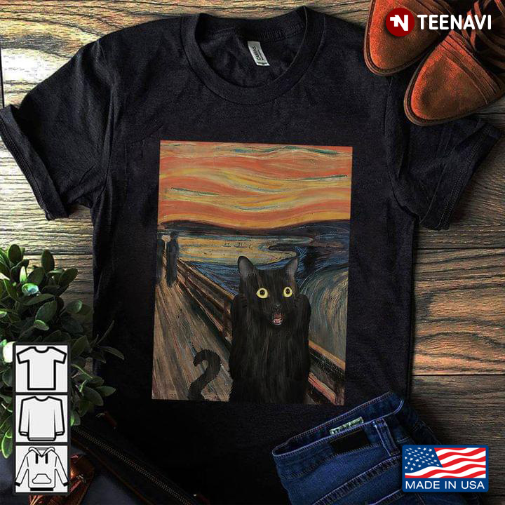 The Scream Black Cat Unframed Oil Painting Funny Design for Cat Lover
