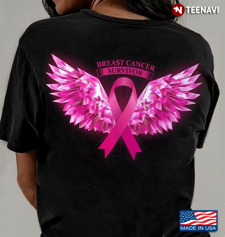 Breast Cancer Survivor Wings With Pink Ribbon Breast Cancer Awareness