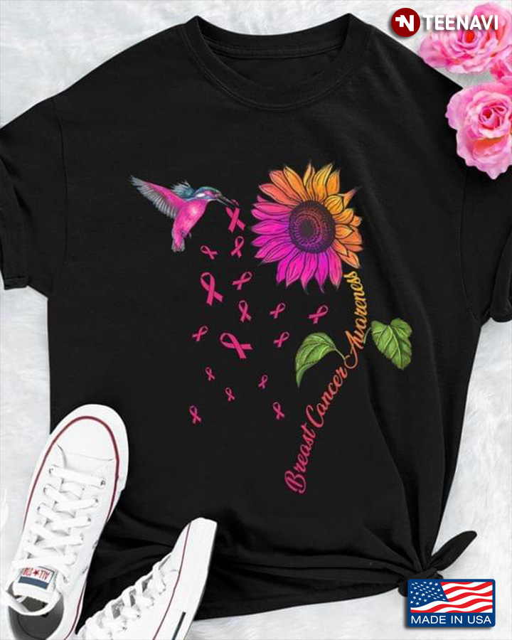 Breast Cancer Awareness Hummingbird Sunflower And Pink Ribbon