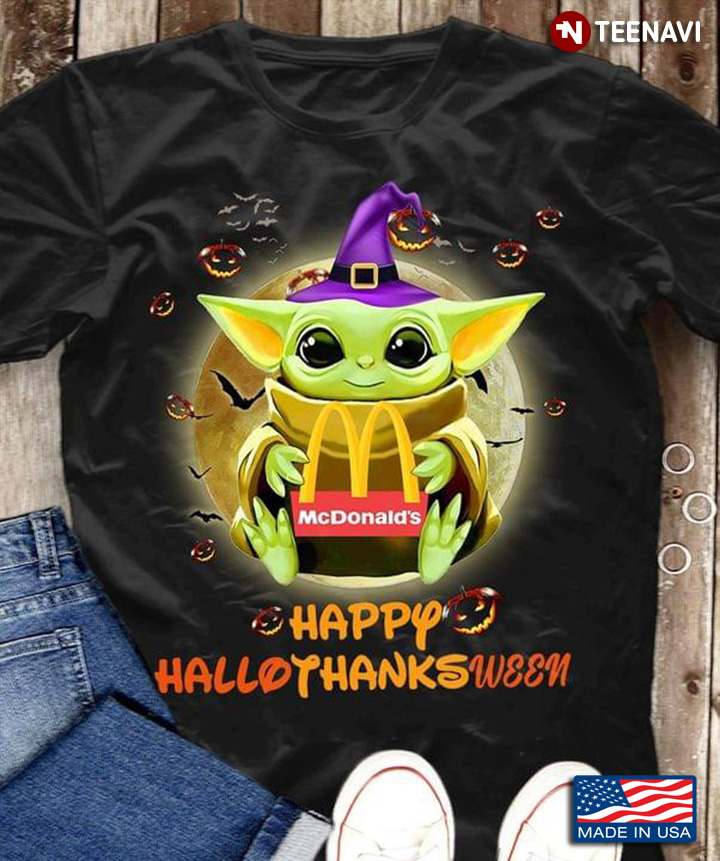Happy HalloThanksWeen Baby Yoda Witch McDonald's And Jack O’ Lantern