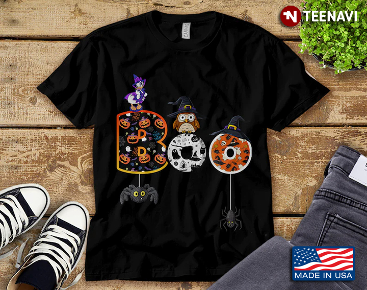 Boo Donald Duck Owl Witch Spiders And Jack O’ Lantern for Halloween