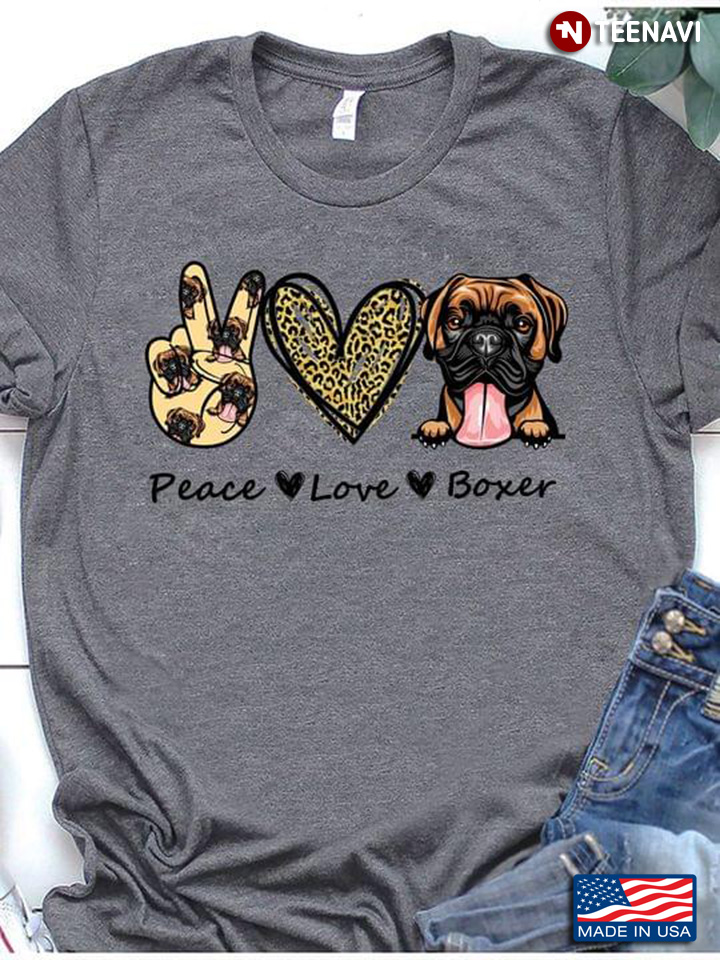 Peace Love Boxer Hand And Heart Leopard for Dog Lover