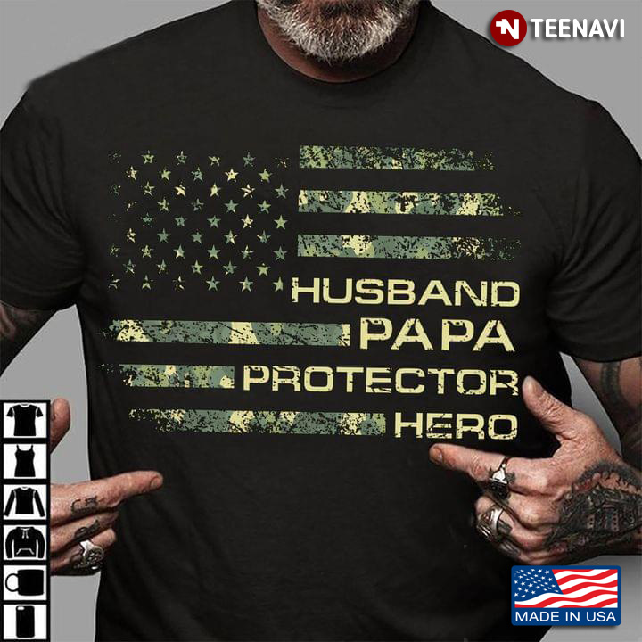 Husband Papa Protector Hero American Flag for Father's Day