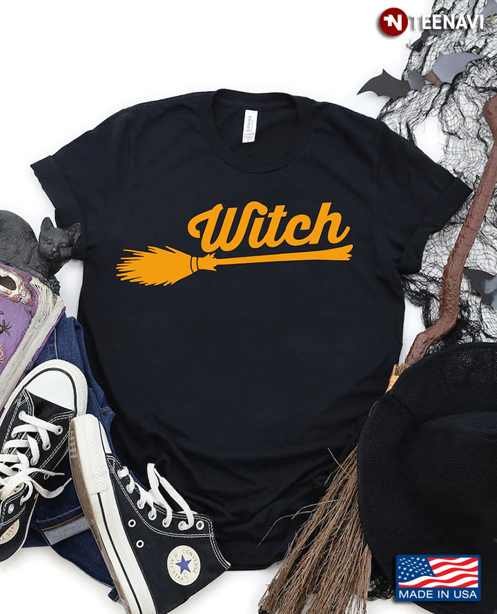 Witch And Broom Funny Design for Halloween