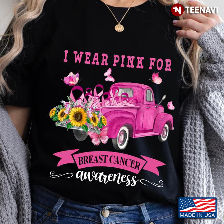 I Wear Pink For Breast Cancer Awareness Sunflowers And Pink Ribbons On Pink Car
