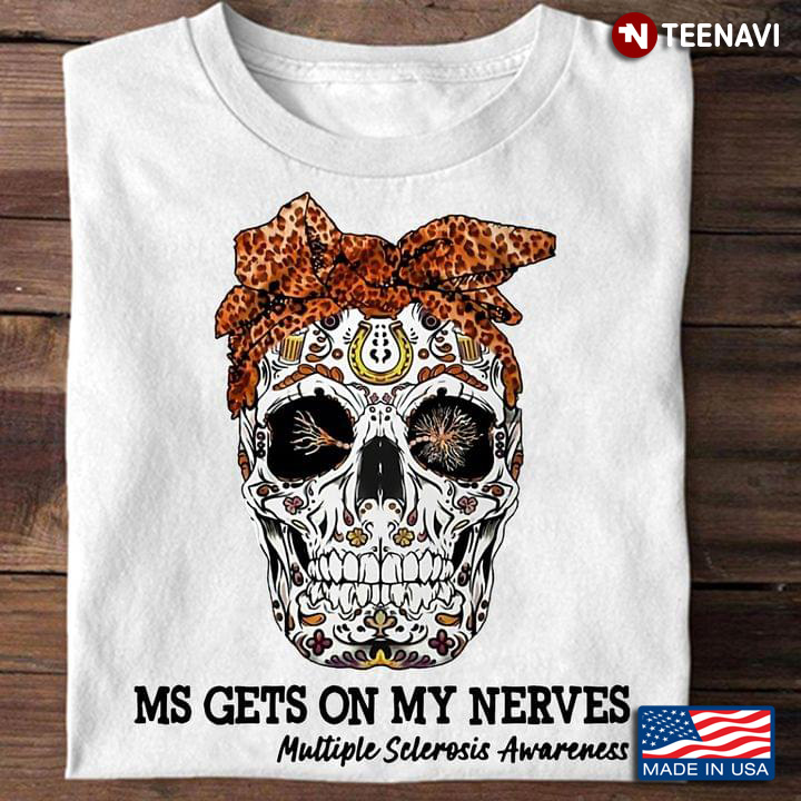 MS Gets On My Nerves Multiple Sclerosis Awareness Skull With Leopard Headband