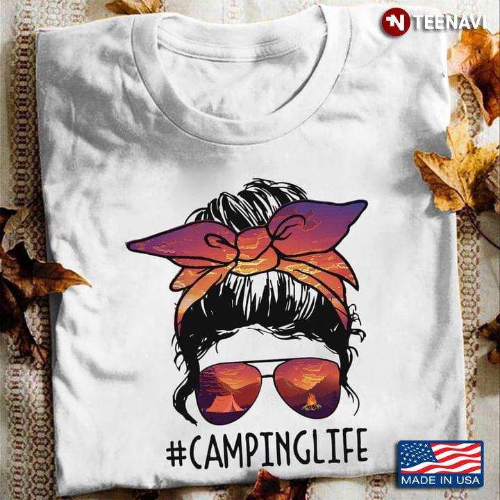 Camping Life Messy Bun Girl With Headband And Glasses for Camper