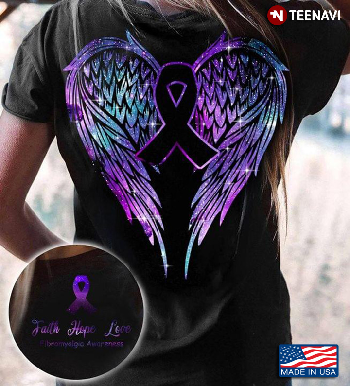 Faith Hope Love Fibromyalgia Awareness Wings With Ribbon