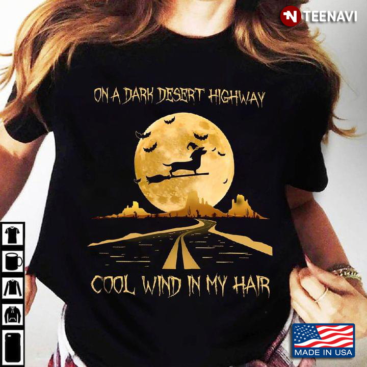 On A Dark Desert Highway Cool Wind In My Hair Dachshund Witch for Halloween
