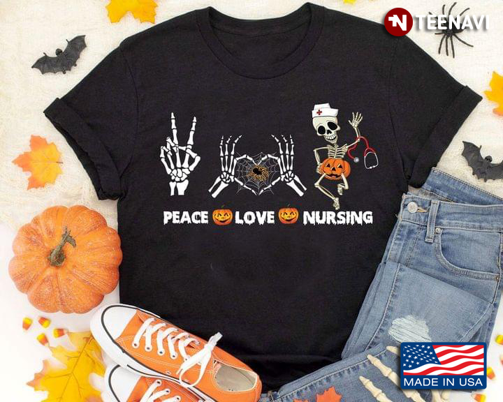 Peace Love Nursing Skeleton Gifts for Nurse for Halloween