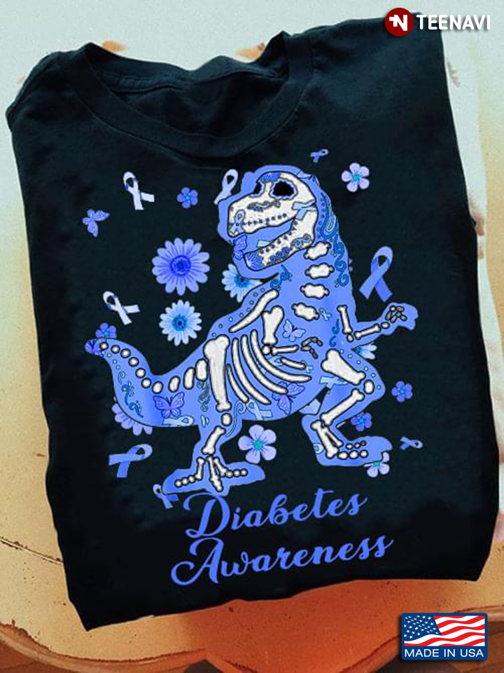 Diabetes Awareness Dinosaur Skeleton With Ribbons